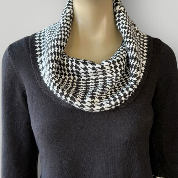 Jessica Howard Cowl Neck 3/4 Sleeves Knit Sweater Dress Size M Black Houndstooth - Picture 5 of 14